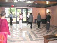 People walking the labyrinth and meditating